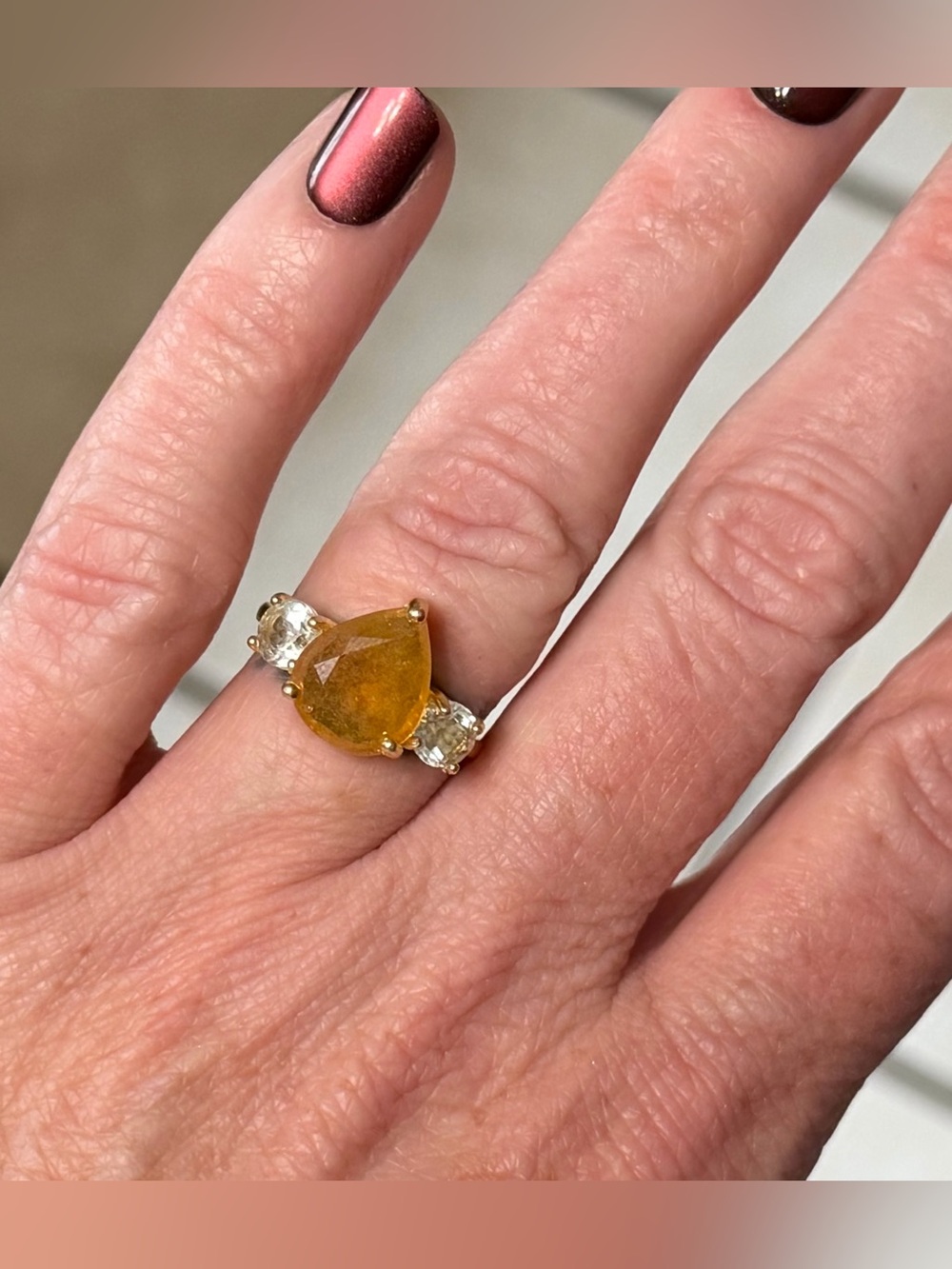 Stunning Natural Yellow Sapphire & Topaz accent Ring 18k Gold over 925 Silver- 6 - Picture 9 of 16